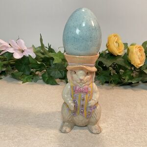Easter Egg Display Stand Holder Rabbit Pedestal Spring 4” Decor Bunny Ceramic